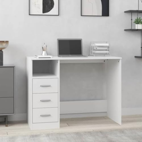 Myheimly Schreibtisch 102x76x50 cm Holzwerkstoff, Bürotisch, Tisch, PC-Tisch, Computertisch, Laptoptisch, Arbeitstisch, Studiertisch Weiß