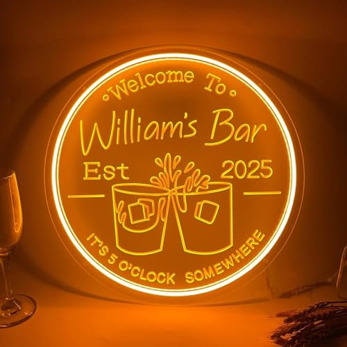 Personalisiertes Bar-Neonschild dimmbar graviert für die Home Bar LED-Neonlicht Wanddekoration Bier Whiskey Cocktail Pub Männerhöhle Trinknamensschild personalisierte Weihnachtsgeschenke für Männer