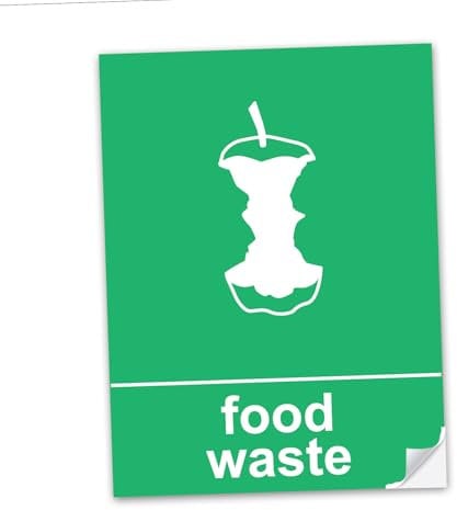 SAFESIGN Food Waste Sign - Self Adhesive PVC Stickers - 150mm x 100mm - Safety Health Waterproof Vinyl Conforms to EN ISO 7010:2012 Food Bin