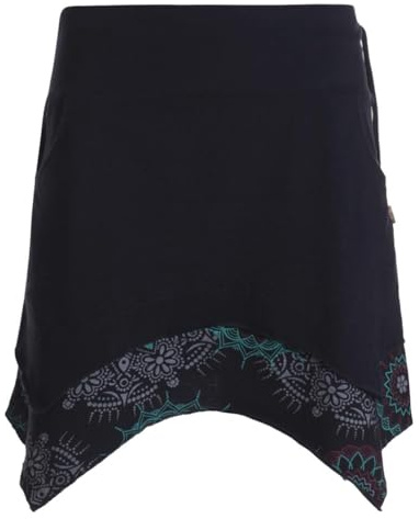 Vishes Alternative Bekleidung - Damen mini Rock Baumwolle Blumen-Muster extra breiter Bund mit Kordel-Zug und Taschen