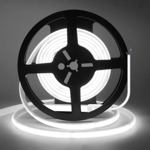 Wisada 220V Neon Streifen Selbstklebend Innen, Schnitt alle 10cm, 2-adrig Anschluss an AC 230V COB LED Band, 240LEDs/m Flexible Superhell LED Lichtband für Weihnachten(Kaltweiß,5m)