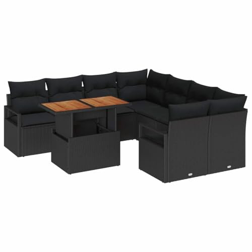 vidaXL Garten-Sofa-Set 9 STK. Schwarz Poly Rattan