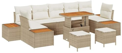vidaXL Gartensofa-Set 10 STK. 9-Sitzanzahl Beige Poly Rattan