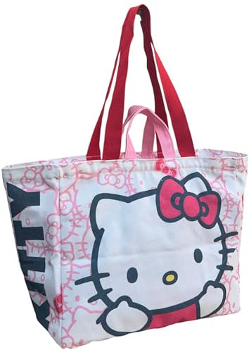 CARTOON Borsa mare Sanrio Hello Kitty shopper con manici e tracolla con chiusura zip borsa a spalla da spiaggia