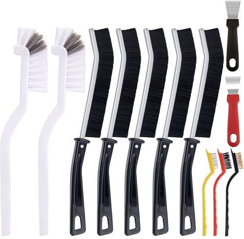 12 Pcs Crevice Cleaning Brush Set - Hard Bristle Cleaning Tools for Grout, Tile Floors, Gaps & Narrow Spaces – Multi-Purpose Grout Scrub Brushes for Cleaning Bathroom, Shower, Window Tracks, Kitchen