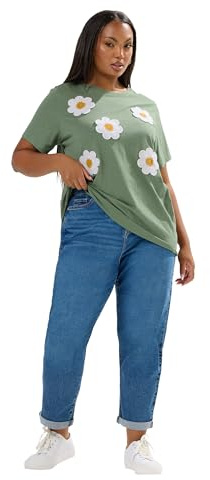 Yours Curve Applique Daisy T-Shirt - Women's - Plus Size Curve Green