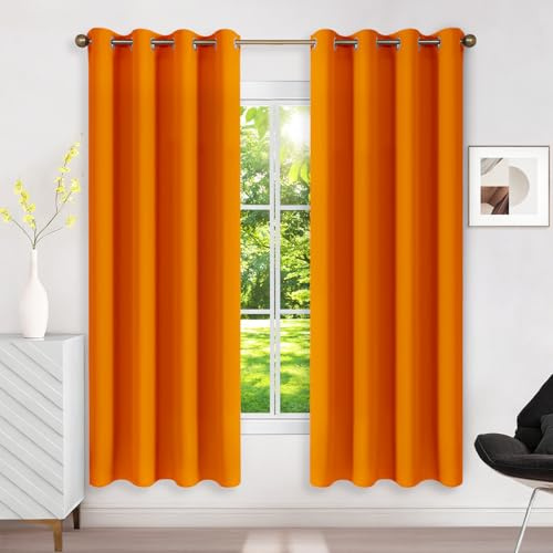 Runyéla Verdunklungsvorhänge mit Ösen Gardinen 2er Set, Thermovorhang Hitzeschutz H 175 x B 140, Vorhänge Blickdicht Orange, Ösenvorhang für Schlafzimmer Wohnzimmer Blackout Curtain