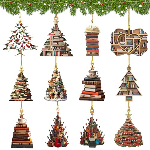 ZXTGBQ 12 Stück Weihnachtsbaumschmuck, Weihnachtsbaum Anhänger, 2D Acryl-Anhänger, Weihnachtsschmuck Set für Veranda, Flur, Büro, Wohnheim, Urlaub