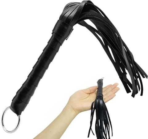 Black Whip Props, 48cm Horse Whip Crop with Faux Leather, Durable Equestrian Flogger Tassel with Anti-Slip Grip, Novelty Tassel Dressage Whips, for Horse Training Stage Acts and Cosplay