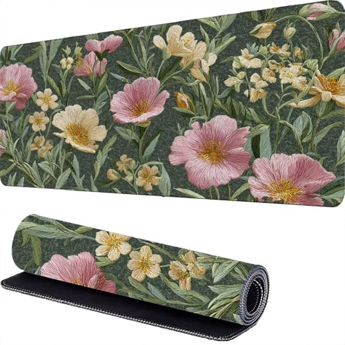 Mouse Pad 1800 x 900 x 3mm Blumen Schreibtischunterlage Rosa Mousepad XXL, Mauspad Gaming, Rutchfeste Desk Mat, Multifunktionales Mousepad mit Vernähte Kanten, Mouse Pad für Büro/Home r-224