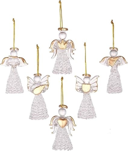 Livoravoli Set of 12 Glass Angel Christmas Tree Ornaments, 6cm Clear Mini Christmas Bauble for Festive Decor - Elegant Retro Glass Ornaments