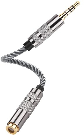 SinLoon 4.4mm Female to 3.5mm TRRS Male Audio Adapter Cable, Gold-Plated OFC Braided Converter, Supports Microphone for HiFi DAP & Calls (Cool Gray)