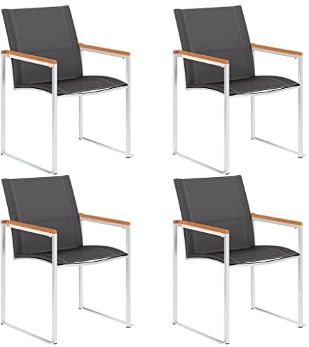 Holamys Gartenstühle 4er Set, Textilene & Edelstahl, Akazienholz Teak-Optik, Grau, Stapelbar, Wetterfest, Rostbeständig, für Balkon & Terrasse, Bequeme Outdoor-Stühle