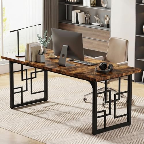 Lailang 160cm Schreibtisch 160x80 cm, Gaming PC Tisch, Bürotisch Holz, Schreibtisch Für 2 Personen, 160 x 80 x 75 cm, Rustic Brown