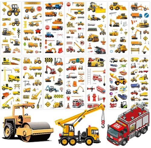 Deen 14 Blätter 3D Sticker Set,Puffy Bagger Auto Sticker für Kinder,Ingenieurfahrzeug Feuerwehr Geschwollen Aufkleber für Jungen Mädchen Mitgebsel Kindergeburtstag Gastgeschenke Party