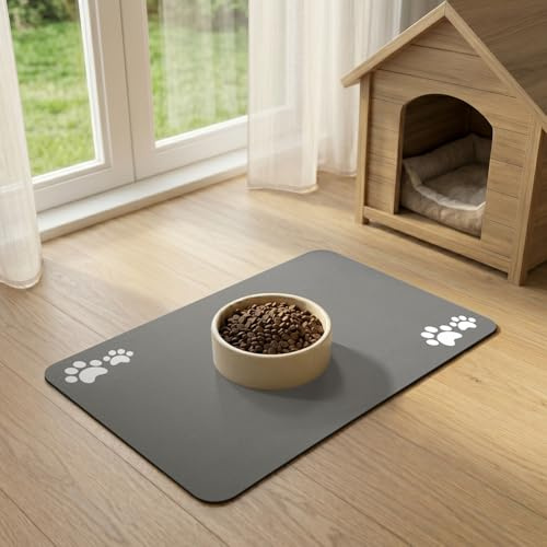 Tapis Gamelle Chien Antidérapant, Tapis de Bol pour Chien Chats Absorbant, Séchage Rapide et Imperméable Tapis d'alimentation pour Animaux (Gris, 40x60cm)