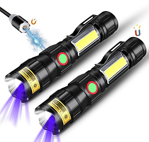 DARKBEAM UV 365nm Taschenlampe USB Magnet Aufladbar Taschenlampen Woodsche Lampe LED Ultraviolett Schwarzlicht, Detektor für Katze Ringelflechte und Urin, Bernstein, Woods Lampe 365 nm Licht, 2 Stück