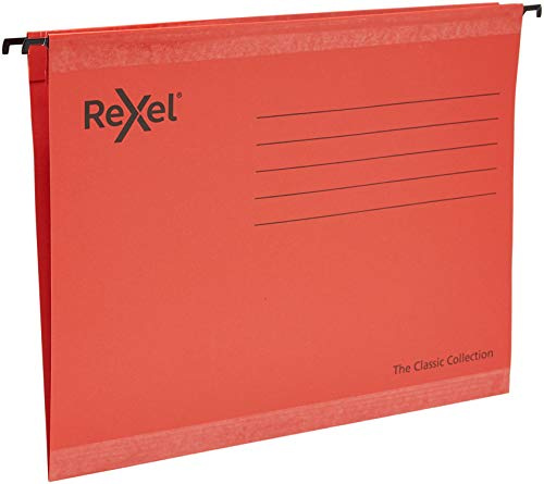 Rexel Classic 2115589 Hängemappen, A4, verstärkt, 15 mm, V-Sockel, 100% recycelter Karton, rot, 25 Stück, 2115589