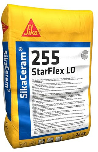 Sika - SikaCeram 255 StarFlex LD, Bianco - Adesivo monocomponente per piastrelle, pavimenti industriali e piscine - Bassa emissione di polvere - 25kg