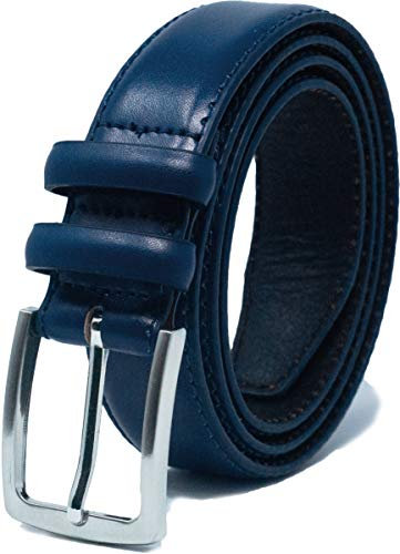 Ashford Ridge Cintura da uomo in pelle a doppio anello da 33 mm - Blu Marino 120cm