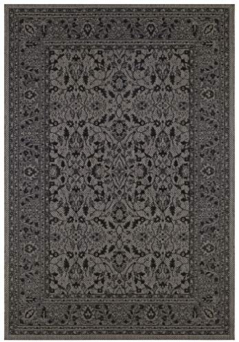 Northrugs In- und Outdoor Teppich Konya 140x200cm - Flachgewebe Wetterfest Orientalisches Design Vintage Look Läufer für Balkon Terrasse Wintergarten Küchenläufer Wasserfest in Grau Anthrazit