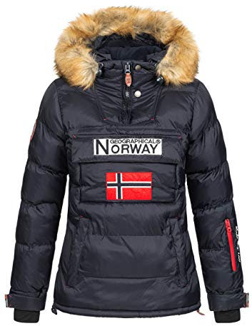 Geographical Norway Damen Winterjacke Belancolie Parka Jacke Schlupfjacke Skijacke Kapuze Webpelz (Schwarz, L)