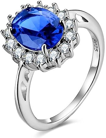 HORHEAR Ringe Kate Middleton Sterling Silber,Ehering umgeben von synthetischem Saphir und Cubic Zirkonia(US5)