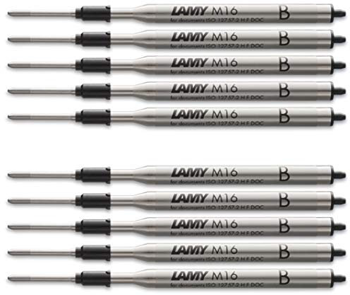 LAMY M16 10er Set Kugelschreiber-Großraummine aus Metall - Original Ersatzmine für alle Lamy Kugelschreiber Modelle - dokumentenecht - Strichbreite Breit in Tintenfarbe schwarz