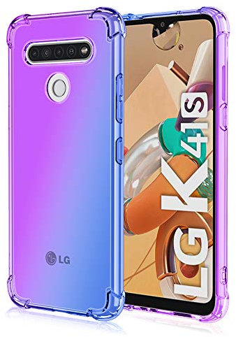 DEDUX Hülle für LG K51S Handyhülle, Verstärkung mit Vier Ecken, Transparent Farbverlauf TPU Schutzhülle Case (Violett/Blau)