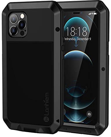Lanhiem Heavy Duty Shockproof Tough Armour Metal Case for iPhone 12 Pro Max - Black