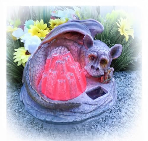 Kremers Schatzkiste Drache am LED Lava Feuer 27 cm Gartenfigur Solar Deko Geschenk Polyresin Solarlicht