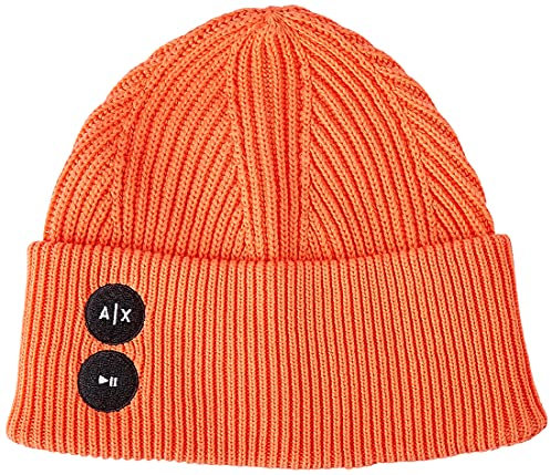 Armani Exchange Womens Ribbed Cotton Beanie Hat, ORANGE, One Size