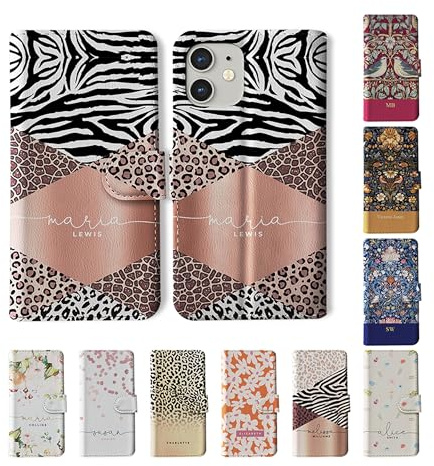 Tirita Personalised Wallet Phone Case for iPhone 12 Pro Max With Card Holder – Leather Flip Case or Cover With Custom Name – Cute Personalised Gift for Women [14. Leopard Print Rose Gold]