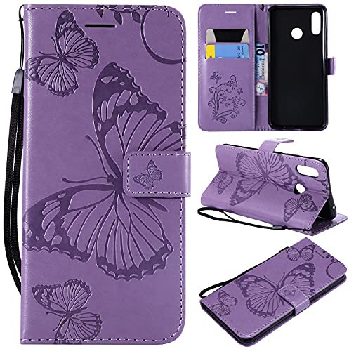 nancencen Handyhülle Kompatibel mit Huawei P30 Lite/Nova 4e,Geldbörse PU Leder Flip Cover Schutzhülle Hülle Klapphalterungsfunktion -Einfarbig Schmetterling Lila