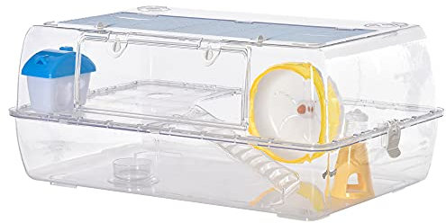 PawHut Hamster Cage, 2 Tier Gerbil Cage with Running Wheel, Water Bottle, Dish
