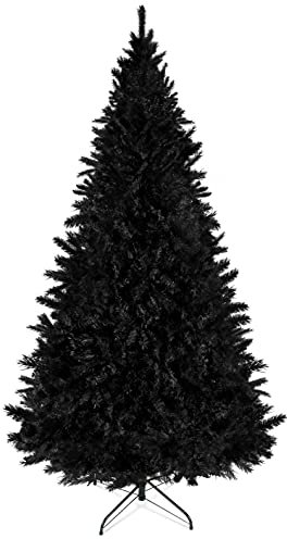 Prextex 1.8M Black Christmas Tree - Artificial Canadian Fir Small Christmas Trees w/Metal Stand, 1200 Tips, Perfect Home Decor, Living Room and Kitchen - Compact Easy to Store (1.8M/6Ft, Black Tree)