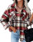 HVEPUO Chemise À Carreaux Veste Femme Manches Longues Chemises Flanelle Boutons Shacket, A - Rouge, XL