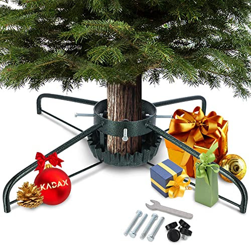 KADAX Weihnachtsbaumständer aus Stahl, Stabiler Christbaumständer mit Wasserschüssel, XXL Tannenbaumständer mit Schwingplatten System, Ständer für Baum, Verschiedene Großen (Breite: 73 cm, Grün)