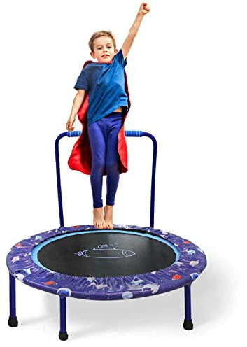 Trampolin Kinder Ø96cm, Mini Trampolin mit Verstellbarem Griff und Sicherheitspolster, Trampolin Kinder Indoor, Kindertrampolin, Trampolin Outdoor für Jumping Fitness ab 2 3 4 Jahre