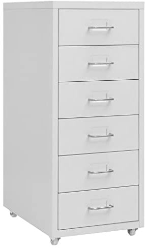 vidaXL Aktenschrank mit Rollen Rollcontainer Bürocontainer Schubladenschrank Büroschrank Metallschrank Schrank Grau 28x41x69cm Metall