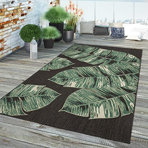 TT Home In-& Outdoor Teppich Wetterfest Balkon Küche Wohnzimmer Palmen Muster Modern, Farbe:Grün Schwarz 4, Größe:80x250 cm