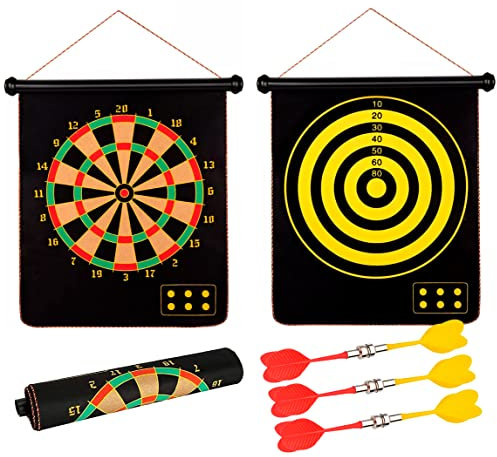 Dartscheibe für Kinder, magnetisch (sicheres Dartspiel für Kinder + 3 Jahre) - Spaß auf beiden Seiten, inklusive 6 Darts - Lernen, Spielen und Entwickeln von Fähigkeiten mit unserem Dartset für Kinder