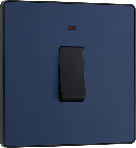 British General Evolve Double Pole Matt Blue Switch, 20A, LED Indicator, Wall Plate