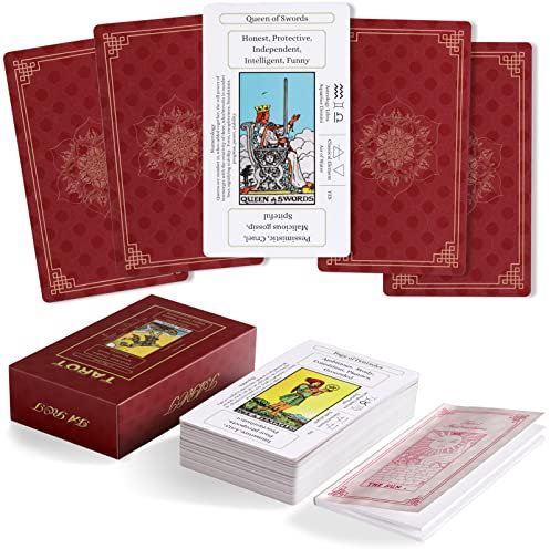 Erbacan Tarotkarten für Anfänger, Deck-Tarotkarten mit Bedeutungen auf Themen, Tarot-Deck mit Anleitung (evtl. nicht in deutscher Sprache) (inklusive weichem Samtbeutel)