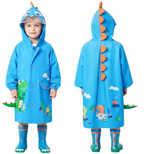 JinBei Regnrock pojkar flickor vattentät poncho med huva, 2–8 år, Dinosaurie, 2-3 år