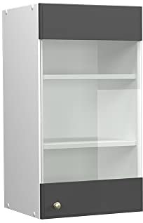 Vicco Küchenglasschrank Fame-Line, Glashängeschrank, Anthrazit-Gold/Weiß, 40 cm