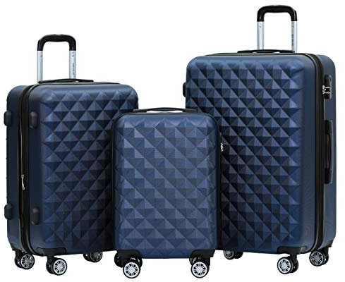 BEIBYE Kofferset 4 Zwillingsrollen Hartschale Trolley Koffer Reisekoffer Reisekofferset Gepäckset in 12 Farben (Dunkelblau)