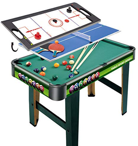 3-in-1 Multi Arcade Competition Game Table Set, with Pool Billiards, Table Tennis, Air Hockey, for Leisure Sports Game Room Arcade Table Games