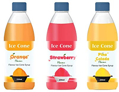 Sirup für Ice Cone, Mixed Popular Flavour Sirups, kann mit All Slush| verwendet werden Slushie-Maschinen Orange, Erdbeere, Pina Colada je 250 ml (3er Pack)