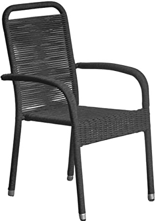 LC Garden Romano Stapelstuhl, Lübeck-Gestell mit Rope-Geflecht in schwarz, moderner Outdoor Armlehnenstuhl mit Aluminium Gestell, Balkonstuhl Bistrostuhl Gartenstuhl
